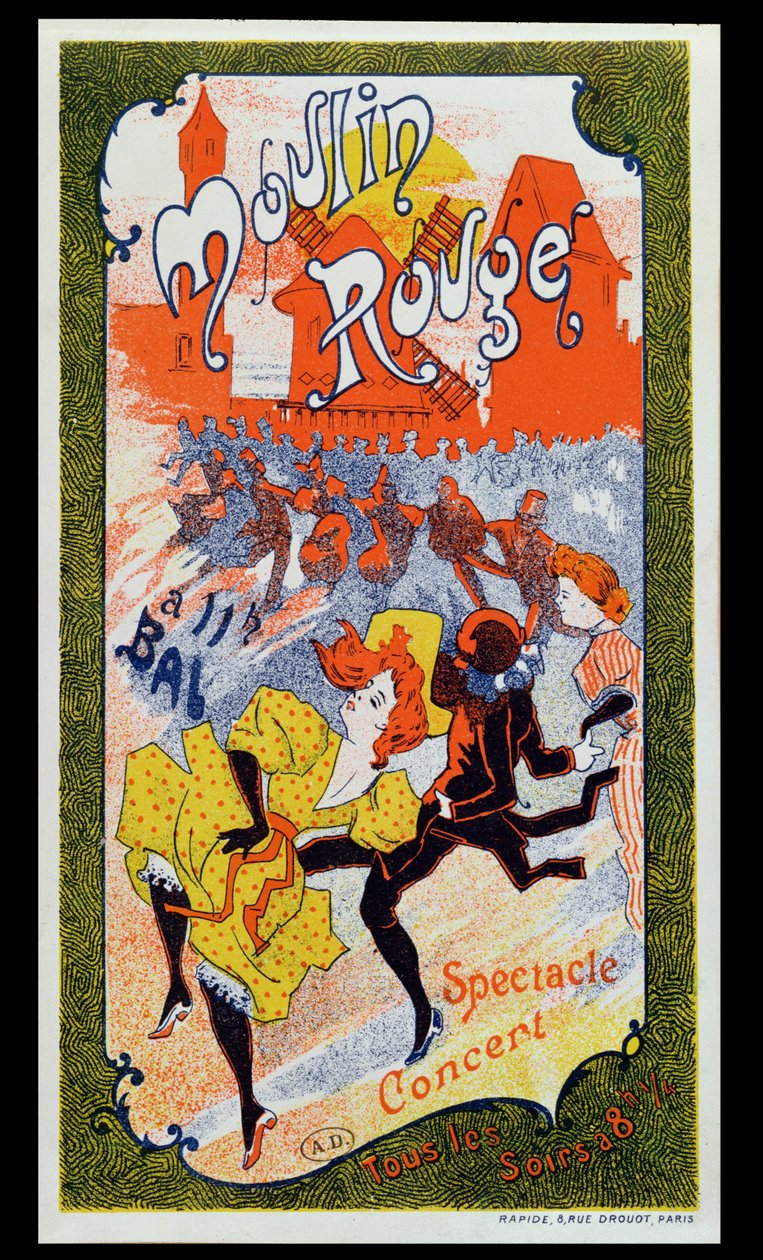 Plakat reklamujący Moulin Rouge, ok. 1890-1900 autorstwa French School