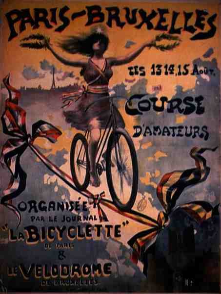 Plakat reklamujący Amatorski Wyścig Rowerowy Paryż-Bruksela (kolor lito) autorstwa French School