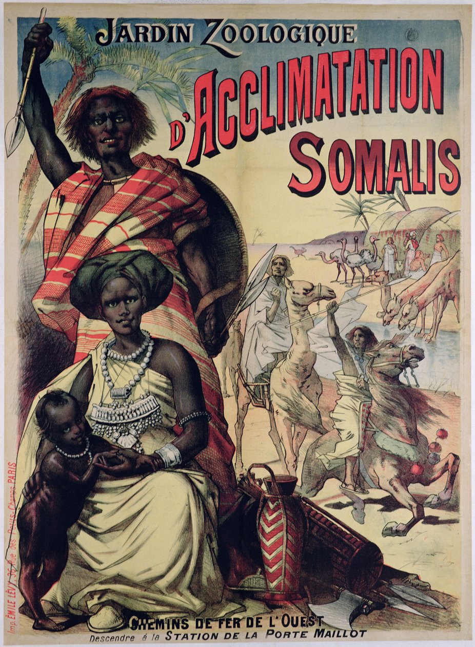 Plakat reklamujący somalijski park w Jardin Zoologique, Paryż autorstwa French School