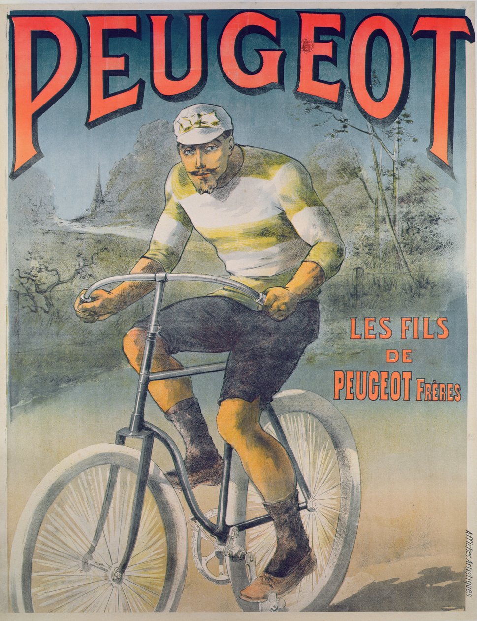 Plakat reklamujący cykle Peugeot (kolorowy grawer) autorstwa French School
