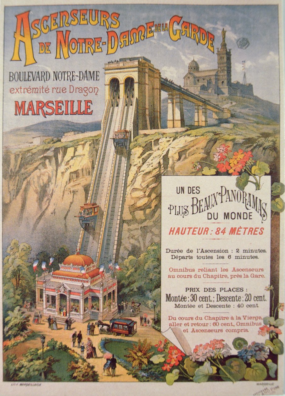 Plakat reklamujący windę Notre-Dame de la Garde, Marsylia, ok. 1900 autorstwa French School