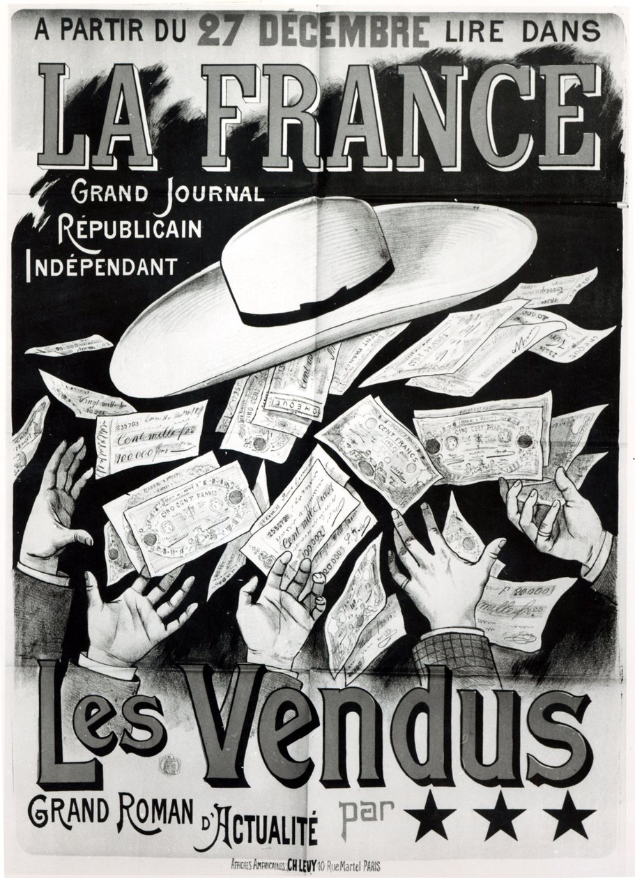 Plakat reklamujący powieść Les Vendus traktującą o aferze panamskiej, ok. 1930 r. 1892-95 autorstwa French School