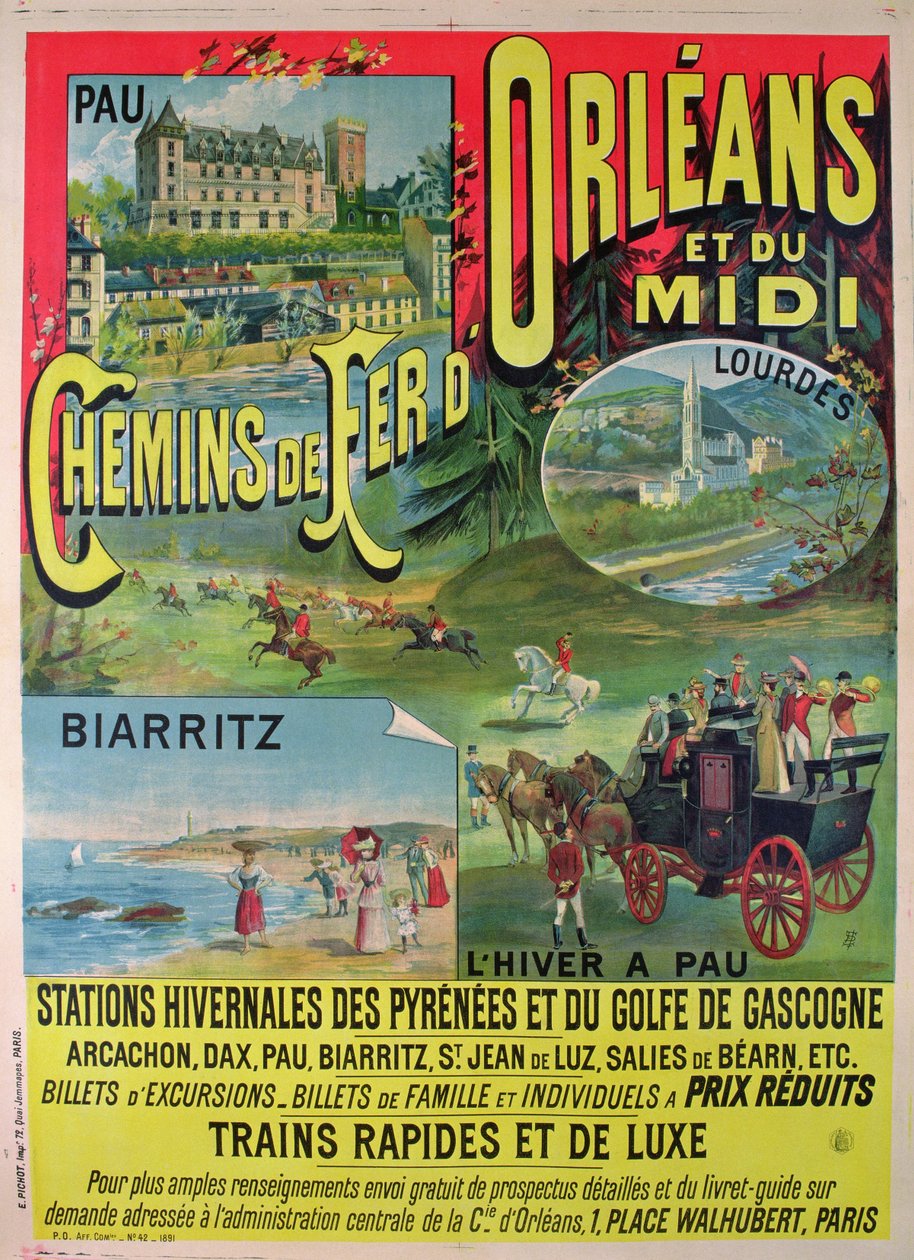 Plakat reklamujący koleje Orleanu i Midi we Francji autorstwa French School