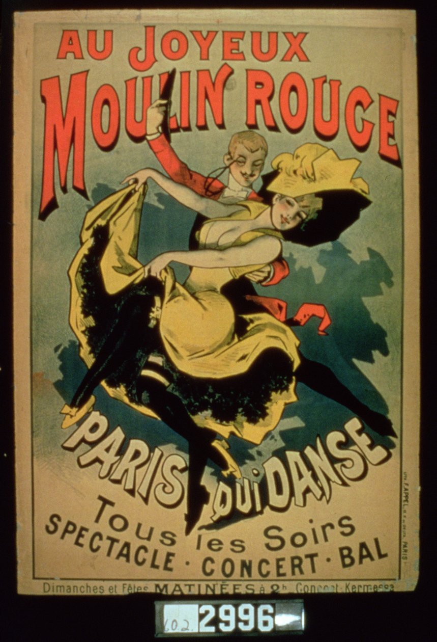 Plakat do paryskich tańców w Joyous Moulin Rouge, Paryż autorstwa French School