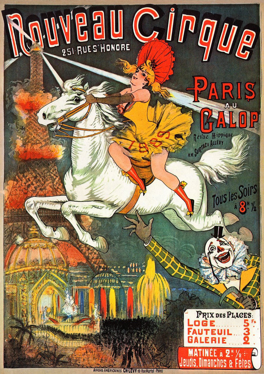 Plakat do magazynu jeździeckiego w „Nouveau Cirque” przy rue Saint Honore w Paryżu autorstwa French School