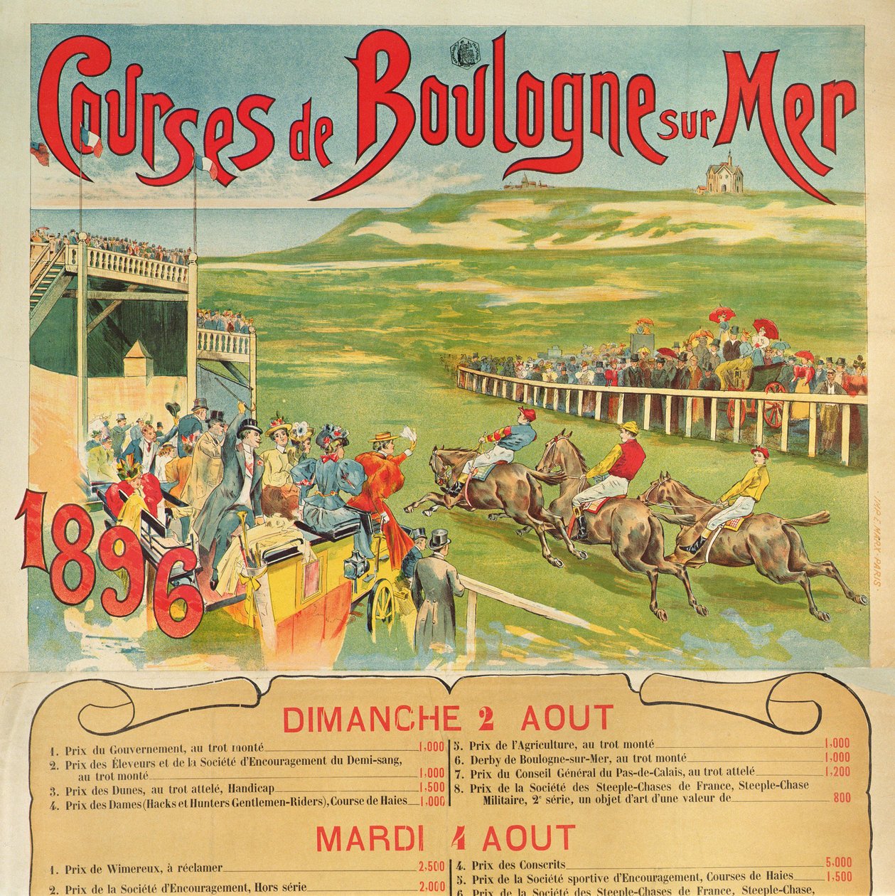 Plakat do wyścigów konnych w Boulogne-sur-Mer, 1896 autorstwa French School