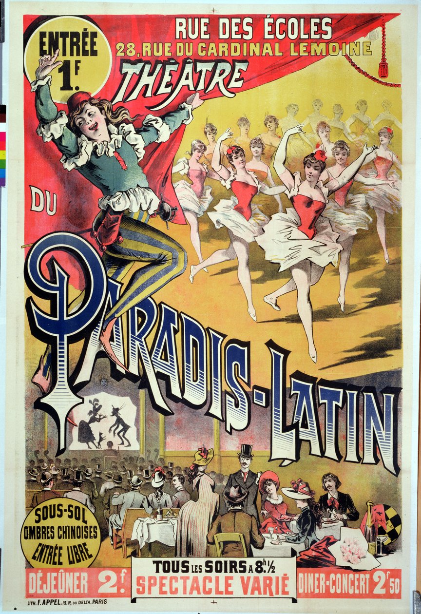 Plakat do Theatre du Paradis Latin, ok. 1880-90 autorstwa French School