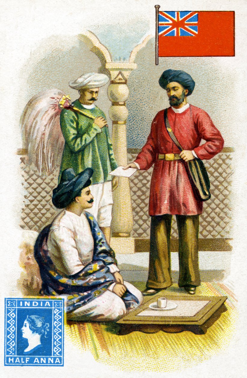 Listonosz dostarczający list w Indiach Brytyjskich, koniec XIX wieku autorstwa French School