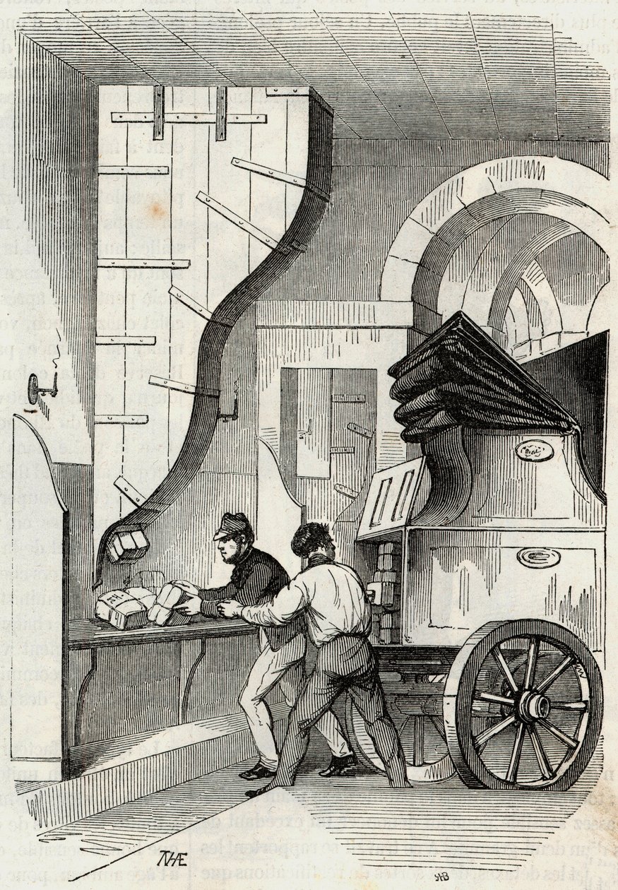 Słupki: ładowanie słupka do bagażnika - Grawerowanie w „Tableau-de-Paris” autorstwa Edmonda Texiera 1852 autorstwa French School