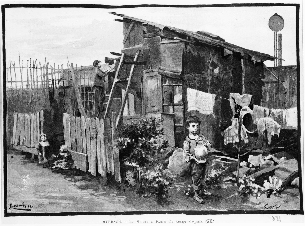 Bieda w Paryżu: slumsy, przejście Gergovie. 1884. Biblia. des Arts decos. autorstwa French School