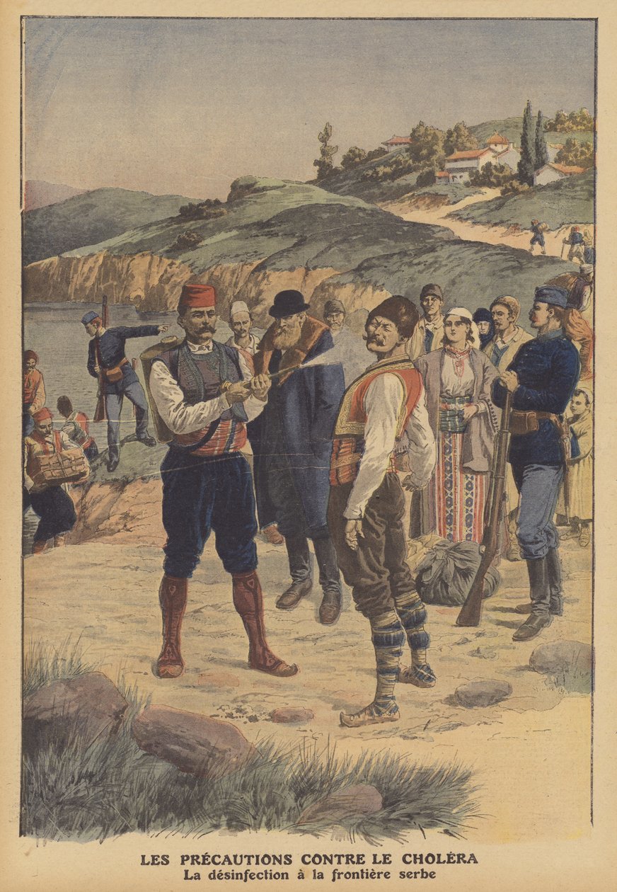 Środki ostrożności przeciwko cholerze (kolorowa litografia) autorstwa French School