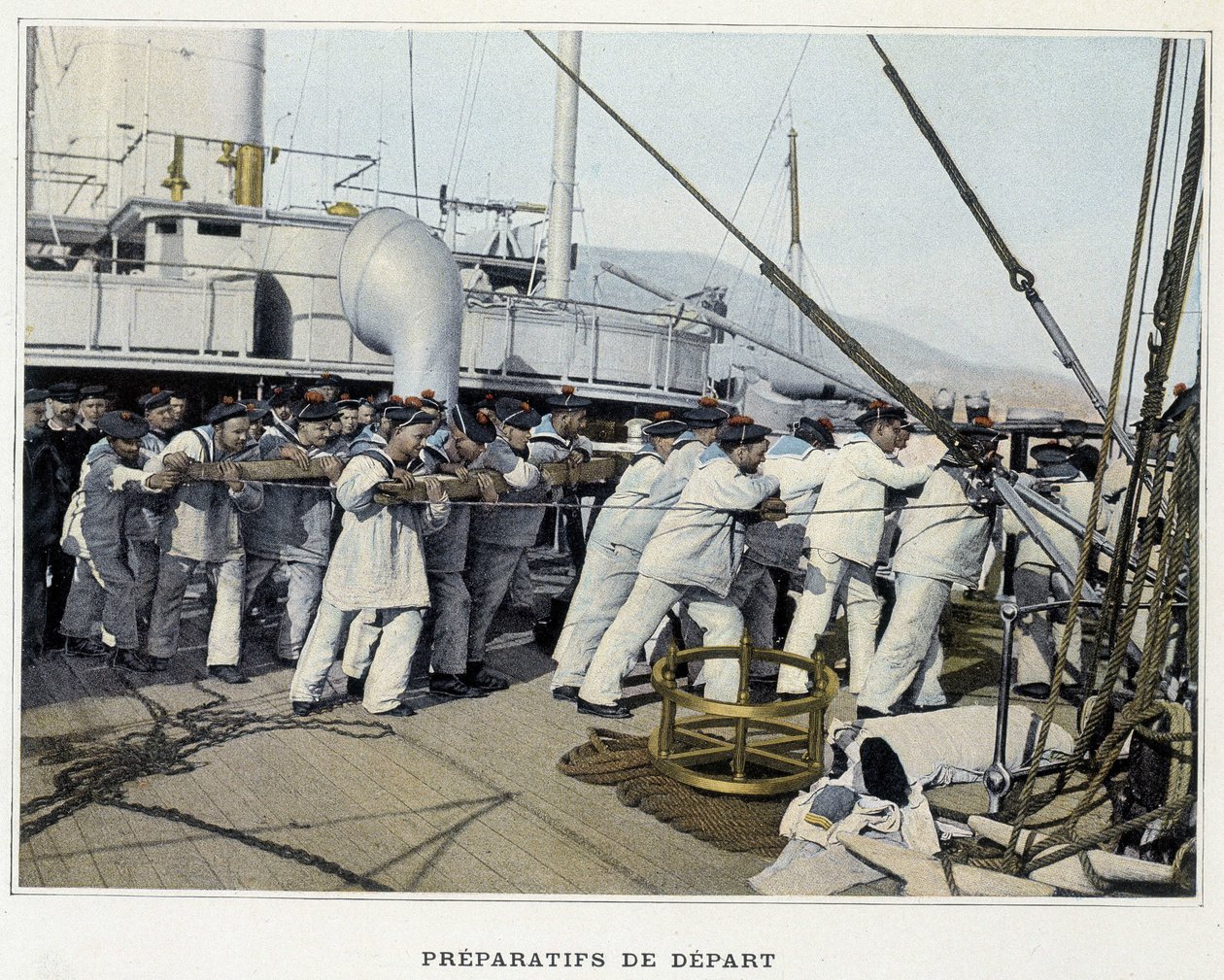 Przygotowania do wyjazdu - w „Albumie wojskowym - Navy: Life on board” autorstwa French School