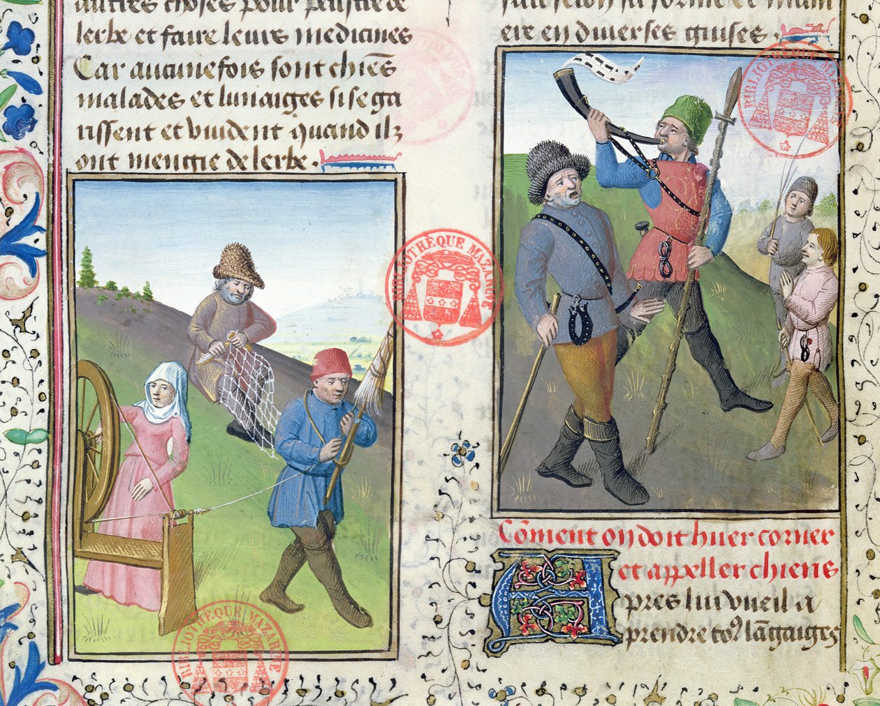 Przygotowanie sieci do polowania, z Livre de la Chasse przez Gastona Phebusa de Foix (1331-91) autorstwa French School