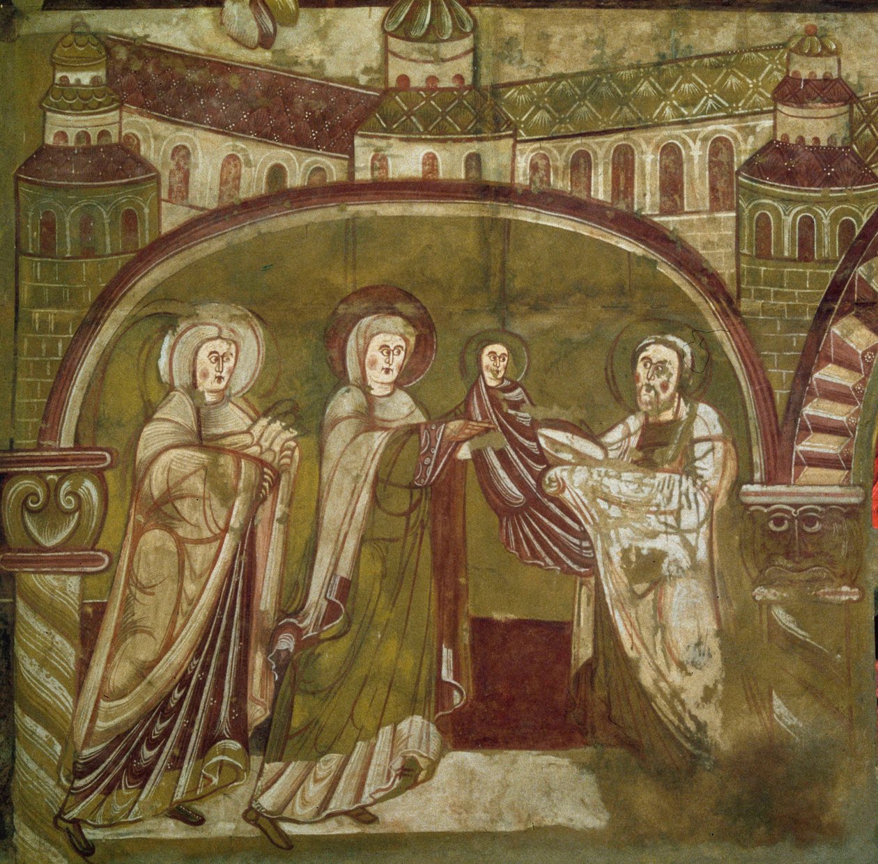 Ofiarowanie Jezusa w świątyni. Fresk kościoła Vic sur Cere (Cantal). XII wiek. Paryż, Muzeum Zabytków angielski autorstwa French School