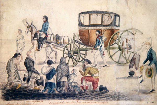 Ksiądz udzielający Komunii św. chorym i umierającym, ok. 1850 (gwasz na papierze) autorstwa French School