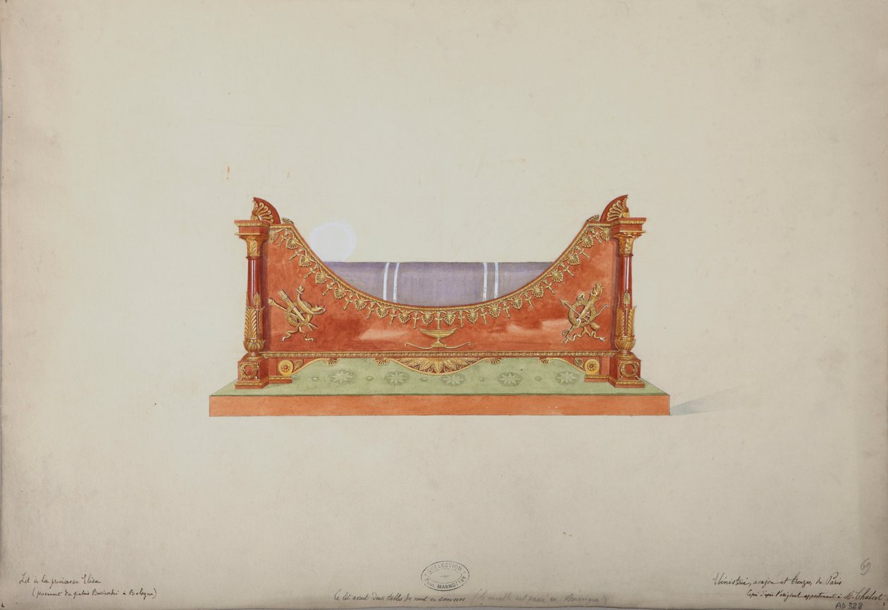 Łóżko Księżniczki Elizy z Pałacu Baciocchi w Bolonii, ok. 1900-20 autorstwa French School