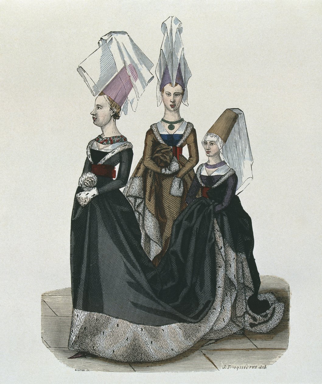 Księżniczka i damy dworu w 1470, grawerowane przez Gautier autorstwa French School