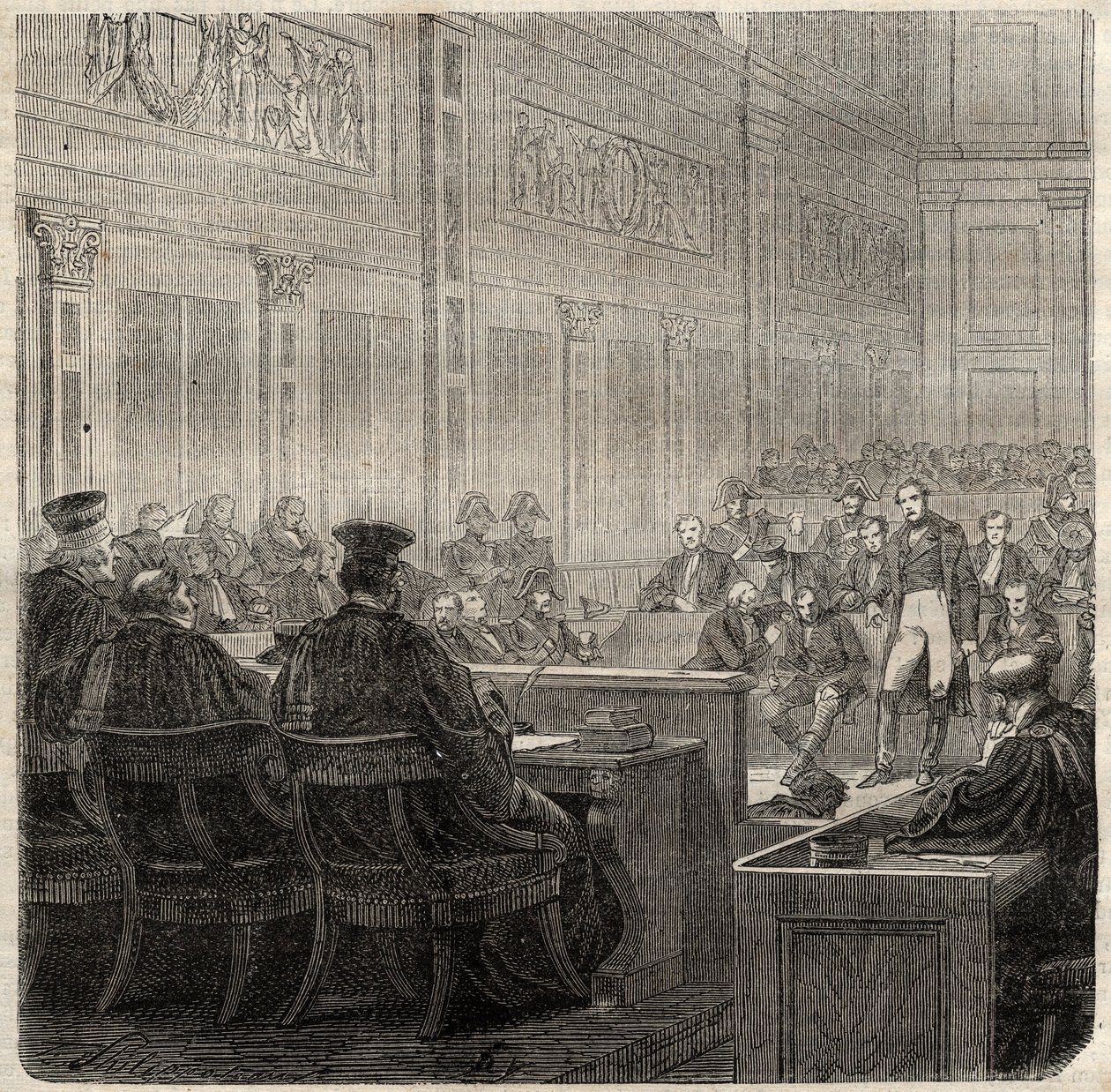 Proces Trybunału Królewskiego w Poitiers generała Jean Baptiste Breton (Jean-Baptiste) dit Berton (1769-1822) w 1822 r. - autorstwa French School