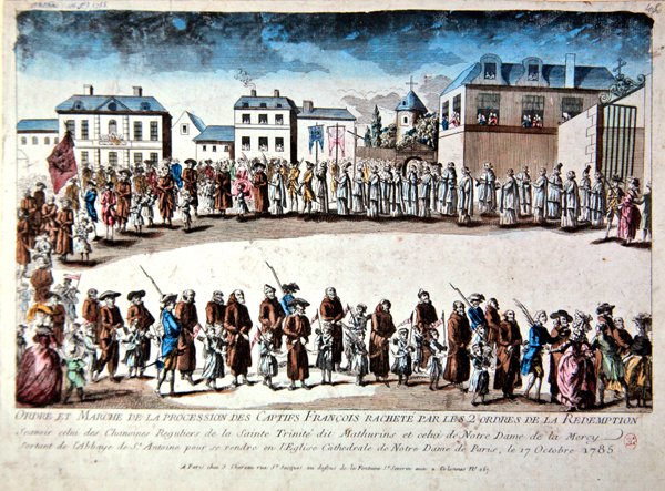 Procesja w Paryżu francuskich jeńców zwolnionych z niewoli w Algierii za okupem autorstwa French School