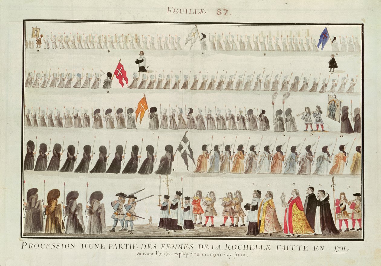 Procesja grupy kobiet z La Rochelle, 1711 autorstwa French School