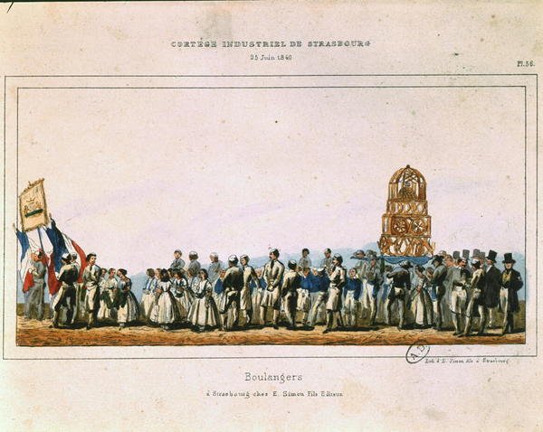 Procesja piekarzy w Strasburgu, 25 czerwca 1840 (kolor lito) autorstwa French School