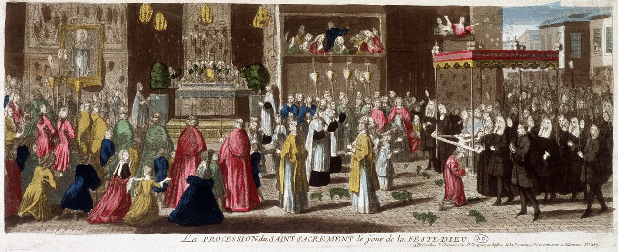 Procesja z Najświętszym Sakramentem w dniu święta Dieu, Paryż, v.1715 autorstwa French School