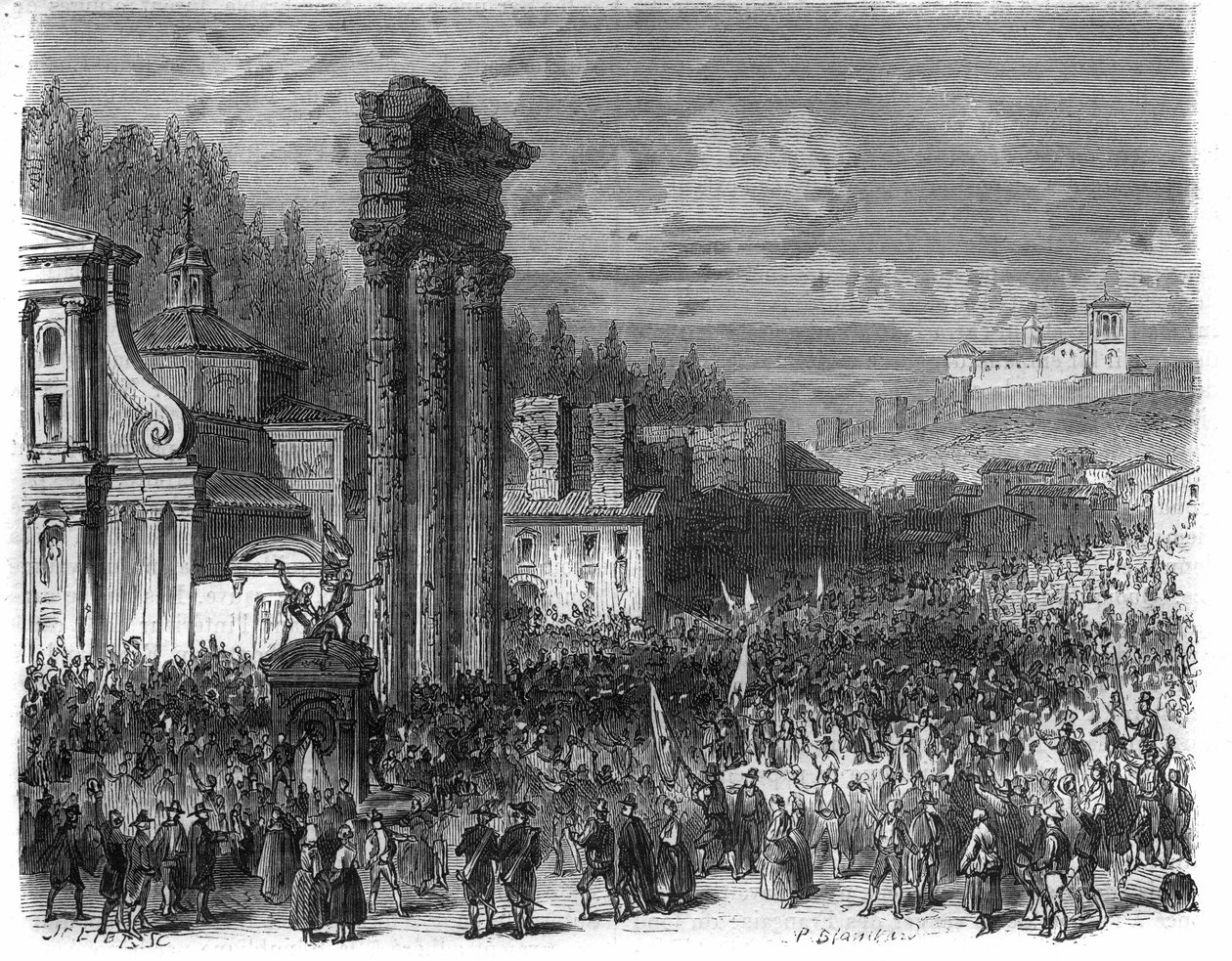 Proklamacja Republiki Rzymskiej w 1798 r. (Proklamacja della repubblica romana nel 1878) Grawer w „Histoire des Papes-King-Queen-and-Empereurs a travers les century” Maurice Lachatre autorstwa French School