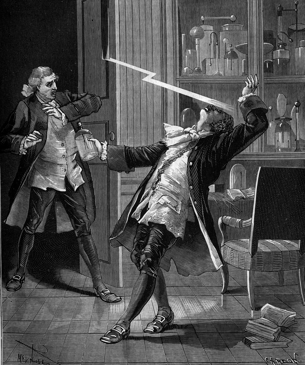 Profesor Georges Guillaume Richmann (1711-1753) zmarł w swoim warsztacie po eksperymencie z elektrometrem autorstwa French School