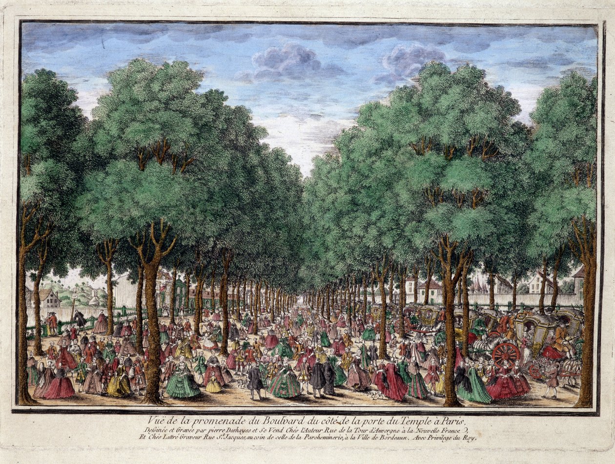 Promenade du boulevard, Porte du Temple w Paryżu - grawerowanie autorstwa French School