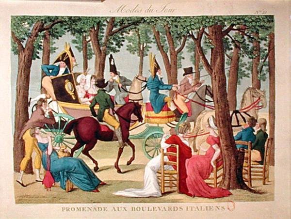Promenada na Boulevard des Italiens w Paryżu, początek XIX w. (kolorowa rycina) autorstwa French School