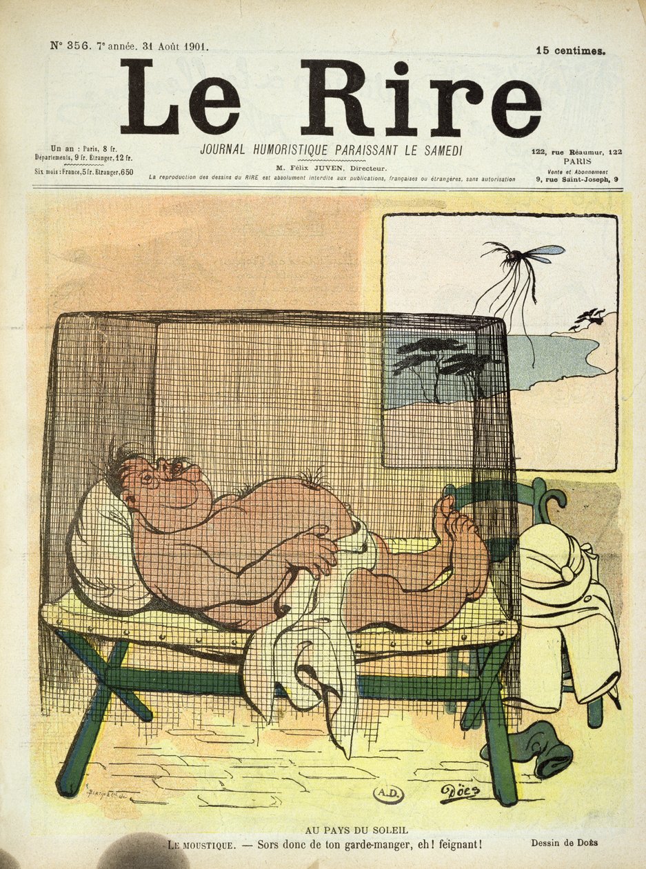 Ochrona przed komarami w koloniach, z Le Rire, 31 sierpnia 1901 autorstwa French School