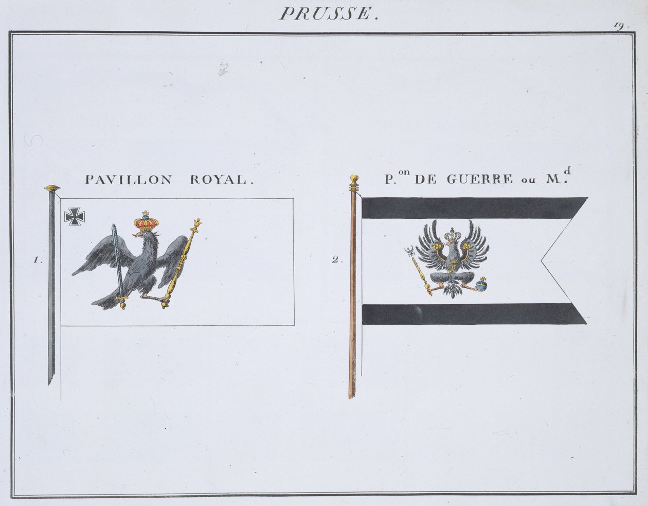 Flagi pruskie, z francuskiej księgi flag, ok. 1819 r. autorstwa French School