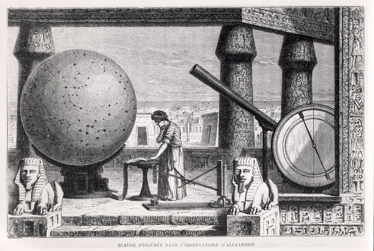 Ptolemeusz (ok.90-168) (Klaudiusz Ptolemeusz) w Obserwatorium w Aleksandrii, z La Vie des Savants Illustres Louisa Figuiera autorstwa French School