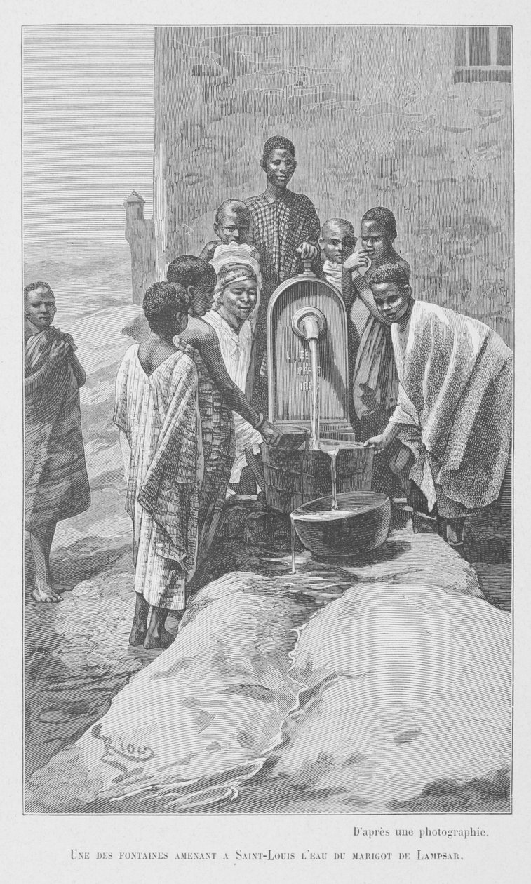 Publiczna fontanna w Senegalu, ilustracja z „Le Senegal...” Louisa Leona Faidherbe, 1889 autorstwa French School