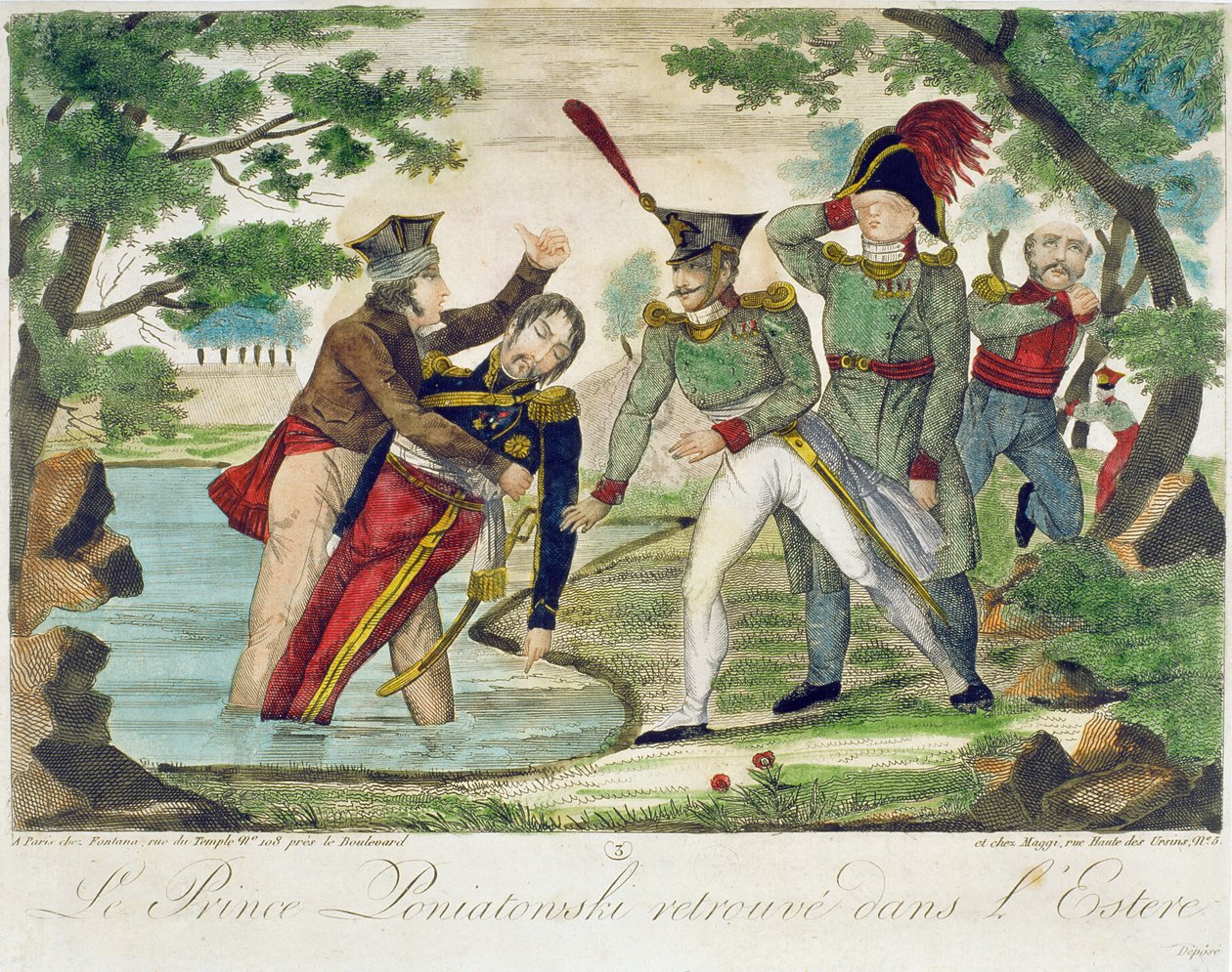 Wyciągnięcie księcia Józefa Poniatowskiego (1763-1813) z rzeki Elstery, 1813 autorstwa French School