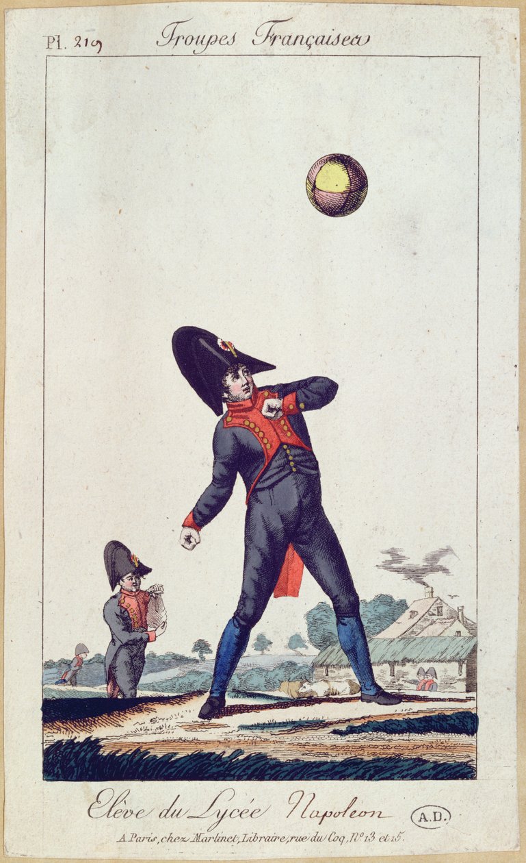 Uczeń Lycee Napoleon Playing Ball, ok.1805 (kolor grawerowany) autorstwa French School