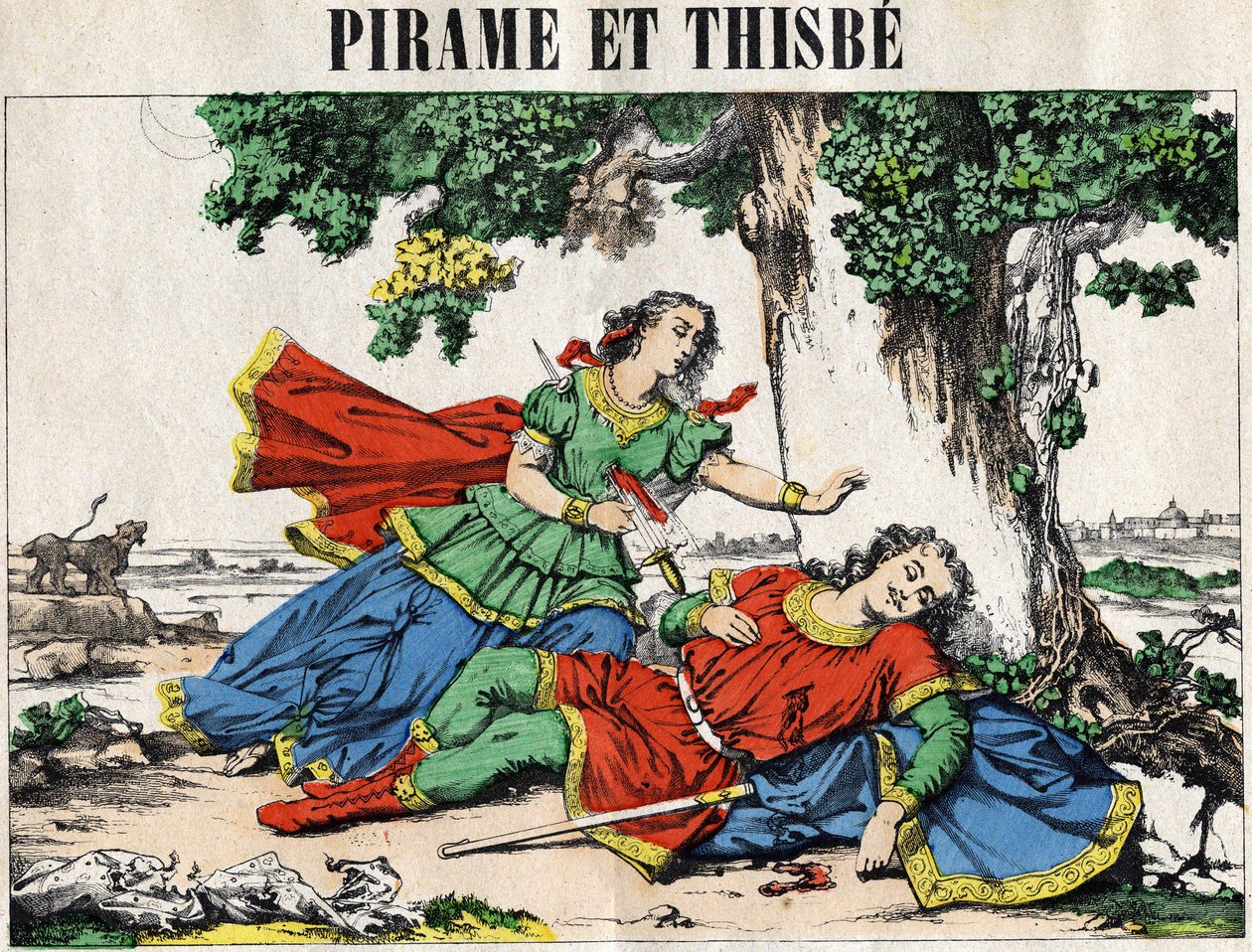 Pyramus (Pirame) i Thisbe, opowieść o Owidiuszu w „Metamorfozach”. autorstwa French School