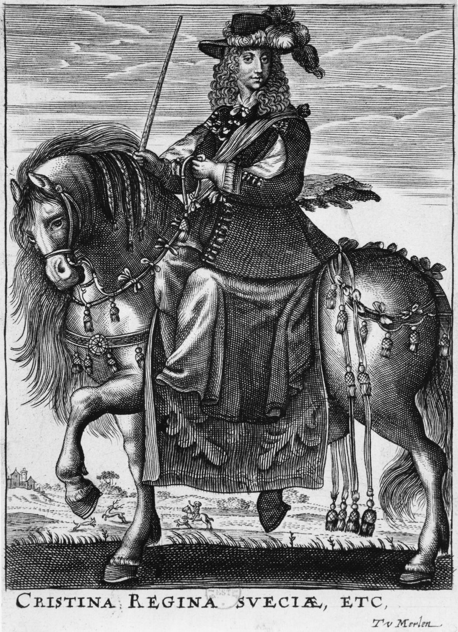 Królowa Szwedzka Krystyna (1626-89) na koniu autorstwa French School
