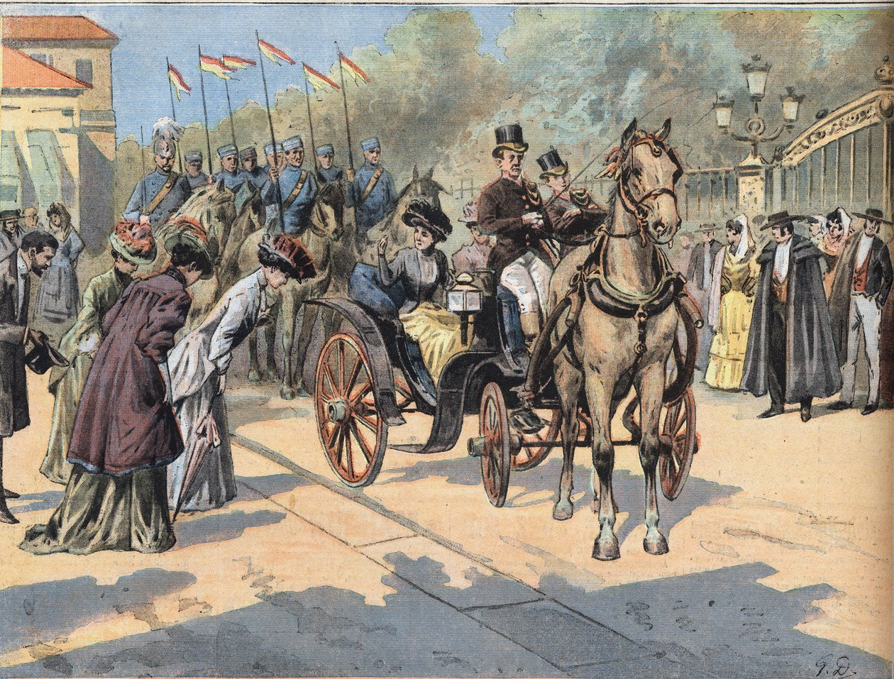 Królowa Maria Krystyna de Teschen (1858-1929) wita królowe marszów paryskich, z gazety „Le Petit Parisien”” autorstwa French School