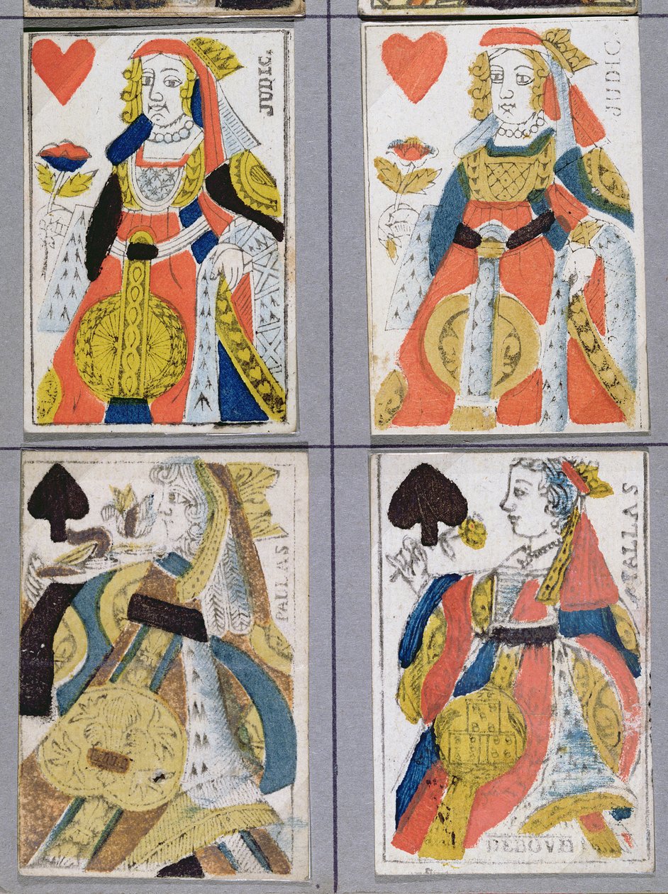 Dama pikowa i Dama kier Karty do gry, XVII-XVIII w. (kolorowe drzeworyty) autorstwa French School