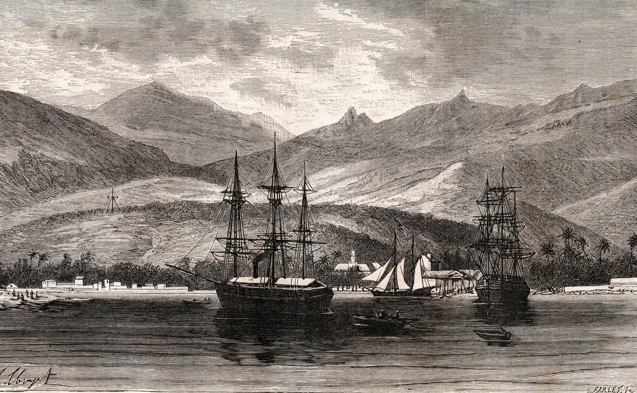 Rade de Taiti - Tahiti - grawer w „La France illustrée: geografia, historia, administracja statystyczna” autorstwa V.A. Malt-Browna. 1884 autorstwa French School