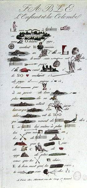 Rebus przedstawiający Bajkę o Dzieciątku i Gołębicy, początek XIX w. (kolorystyka) autorstwa French School