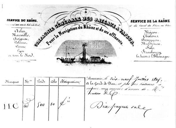 Paragon na towary wystawione przez Compagnie Generale des Bateaux Vapeur Pour la Navigation du Rhone i jej dopływy autorstwa French School