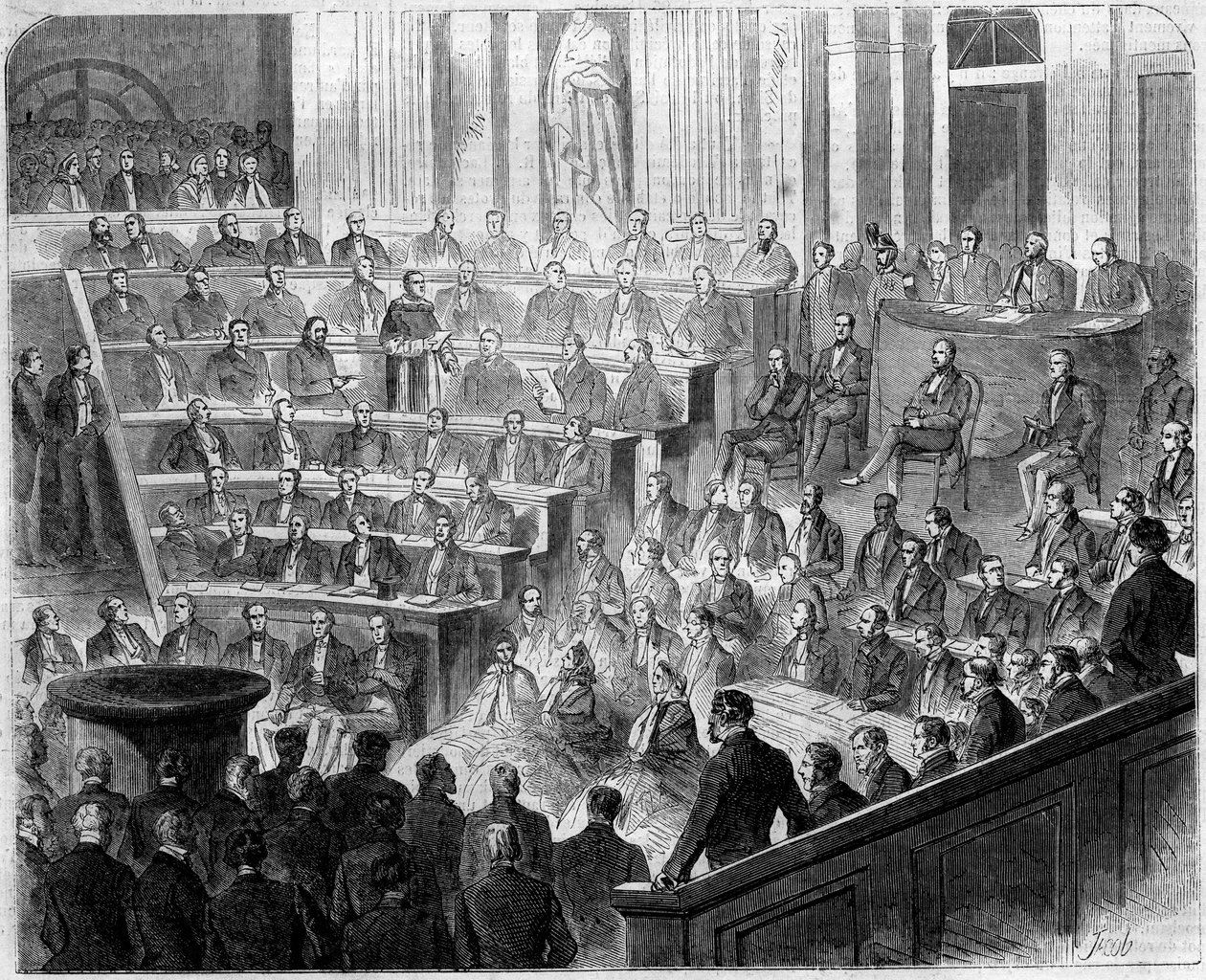 Przyjęcie Henri Lacordaire (1802-1861), francuskiego księdza i dominikanina, w Academy Francaise, 24 stycznia autorstwa French School