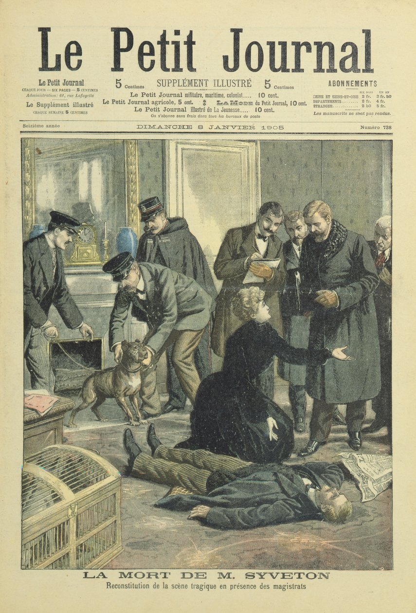 Rekonstrukcja śmierci Gabriela Syvetona, ilustracja na okładce z Le Petit Journal, 8 stycznia. 1905 autorstwa French School