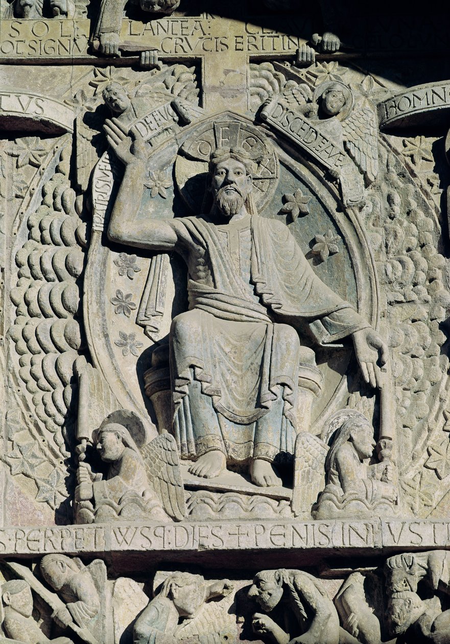 Płaskorzeźba przedstawiająca Chrystusa w chwale, fragment Sądu Ostatecznego na tympanonie, ok. 1140 autorstwa French School