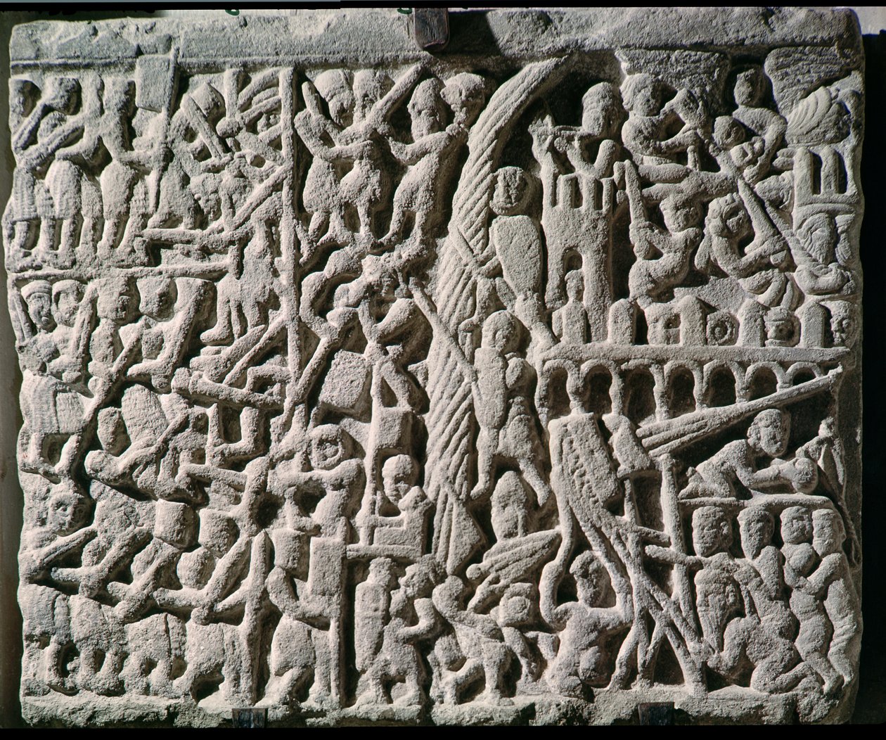 Płaskorzeźba przedstawiająca oblężenie Carcassonne autorstwa Simona de Montfort (ok. 1160-1218) w 1209 r. autorstwa French School