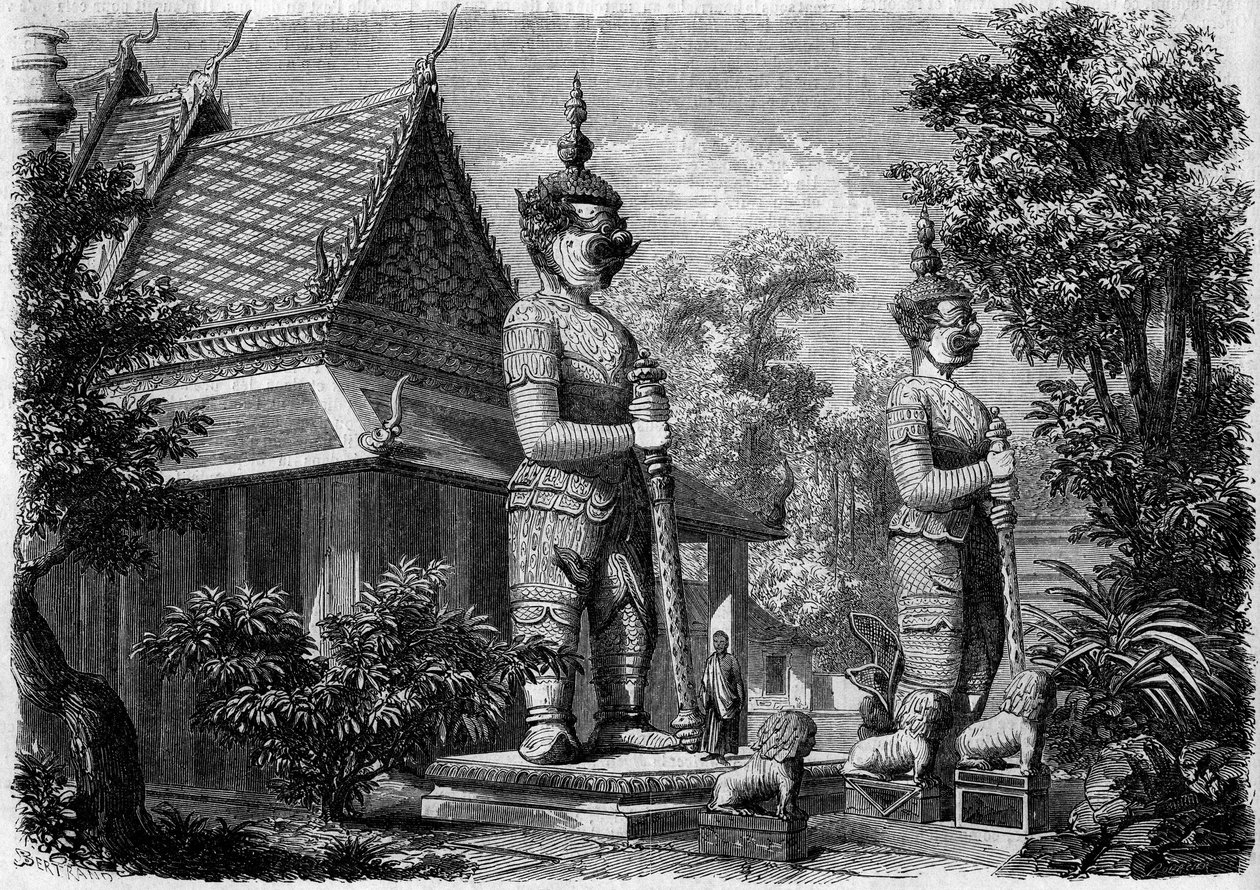 Architektura sakralna: zewnętrzny widok pagody w Bangkoku (Siam) w 1861 r. Grawer w „Le Monde Illustré” nr 223 z 20 lipca 1861 r. autorstwa French School