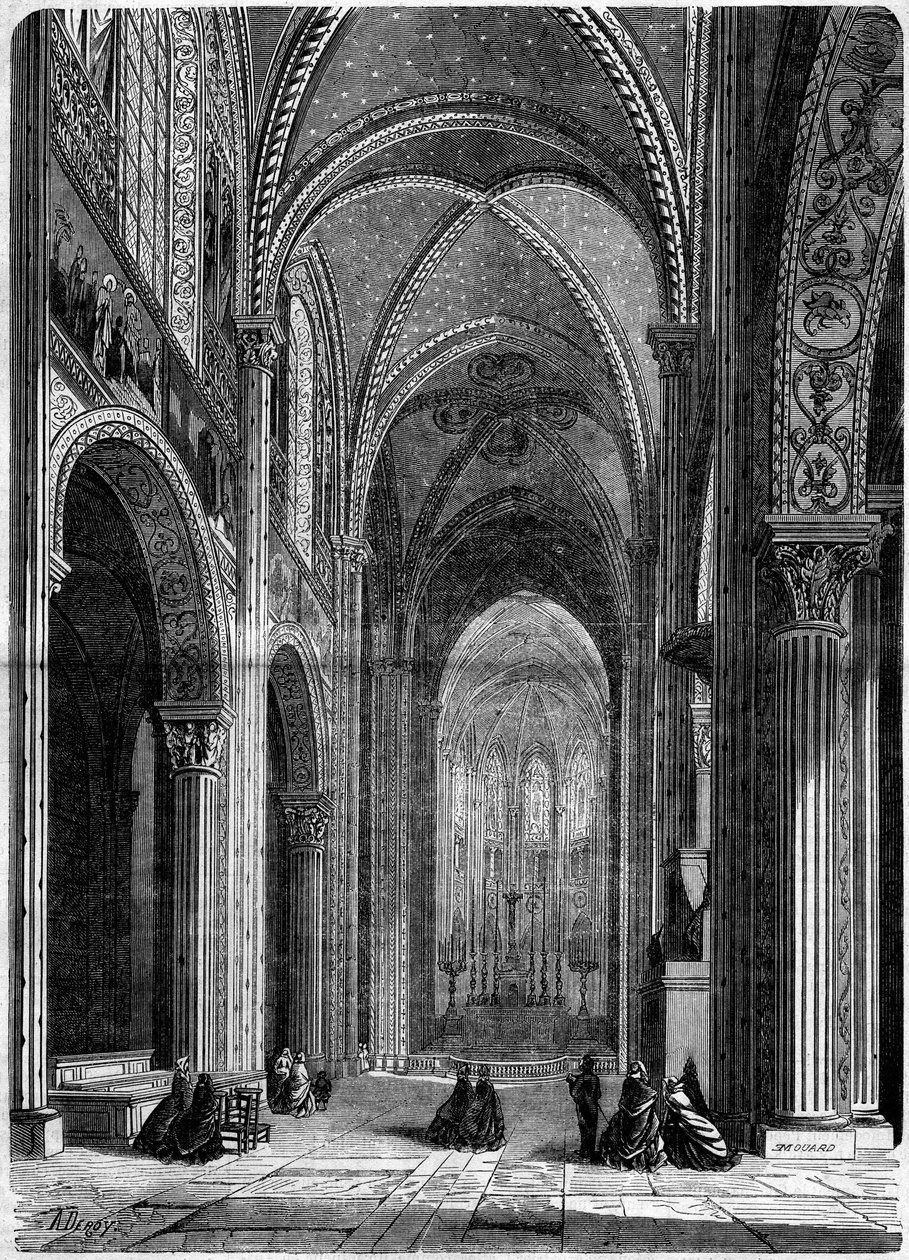 Architektura sakralna: widok wnętrza kościoła Saint Germain des Pres w Paryżu autorstwa French School