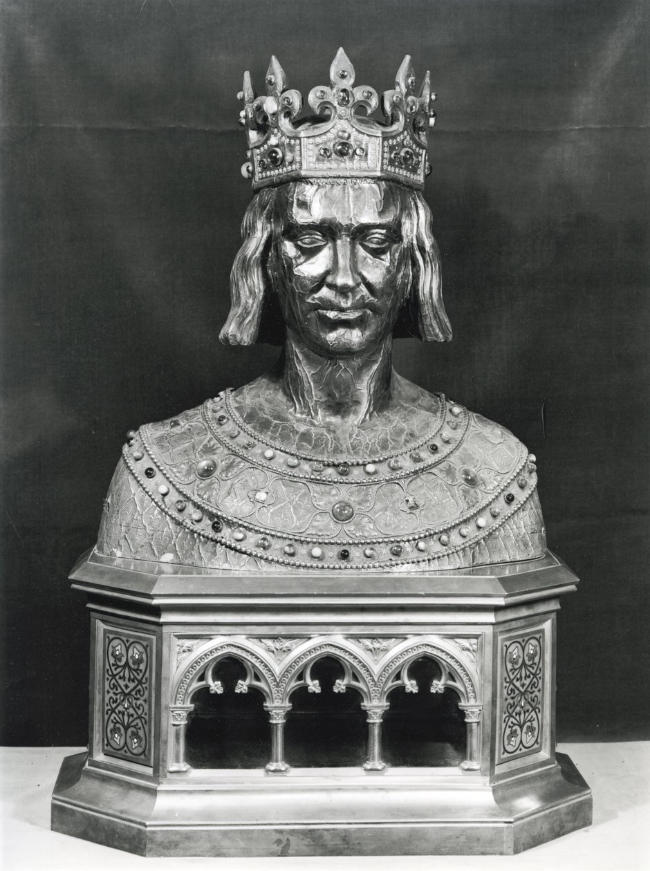 Popiersie relikwiarzowe św. Ludwika (1214-70) (srebro pozłacane) autorstwa French School